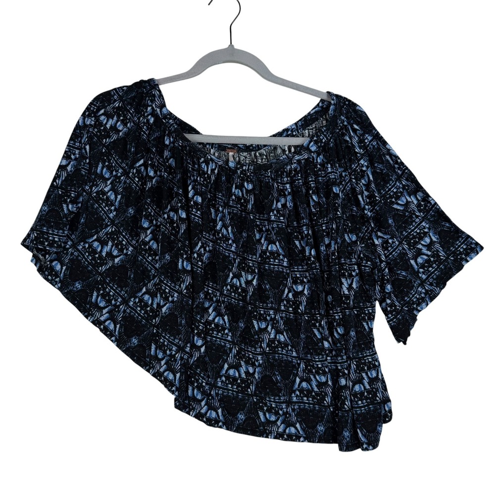 Free People Blouse Womens XSโ Blue Black Geometric One Shoulder Boho Pullover